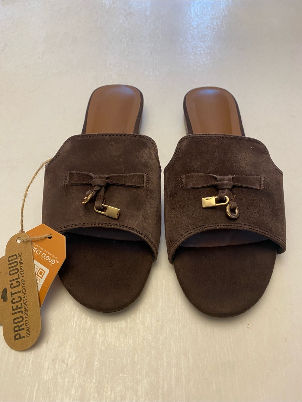 Project Cloud Cannes Suede Leather Slide Memory Foam Dressy Flat Sandals 7.5 NWT